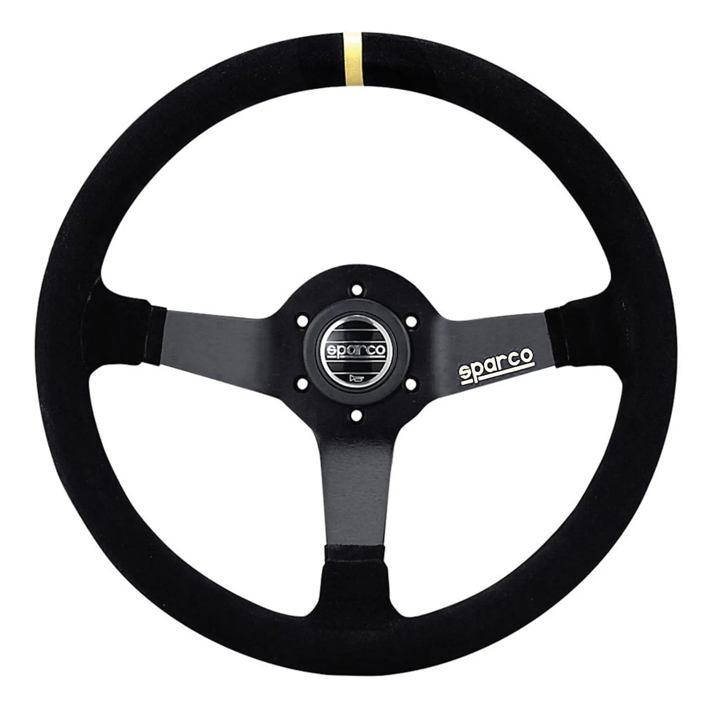 Timón Racing SPARCO - 350mm Gamuza Negra con Franja Amarilla | Control y Estilo para Competición