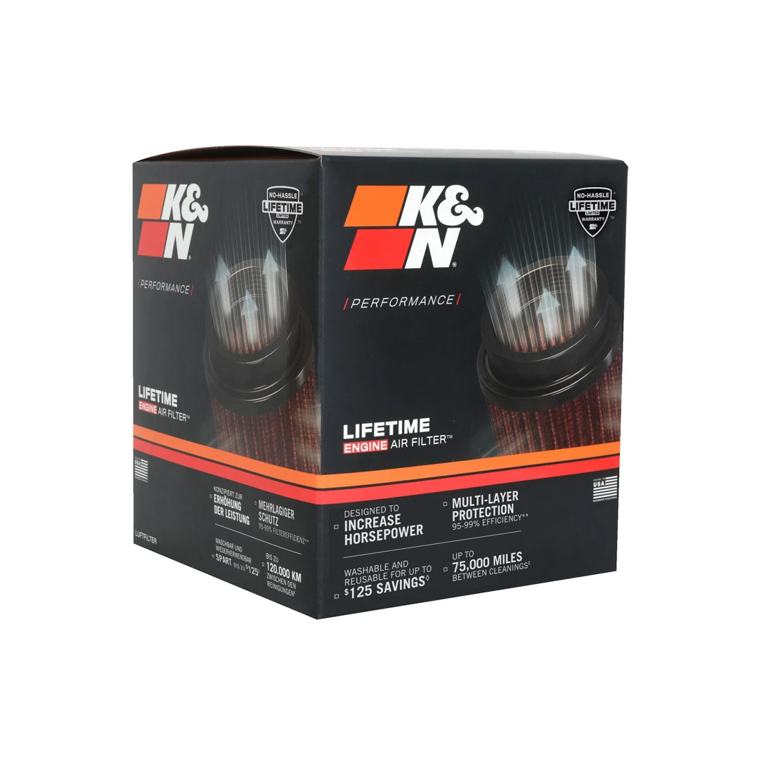 Filtro de aire - K&N universal con abrazadera original de alto flujo de por vida: alto rendimiento, premium, lavable: diámetro de la brida: 5 pulgadas, altura del filtro: 5.5 pulgadas