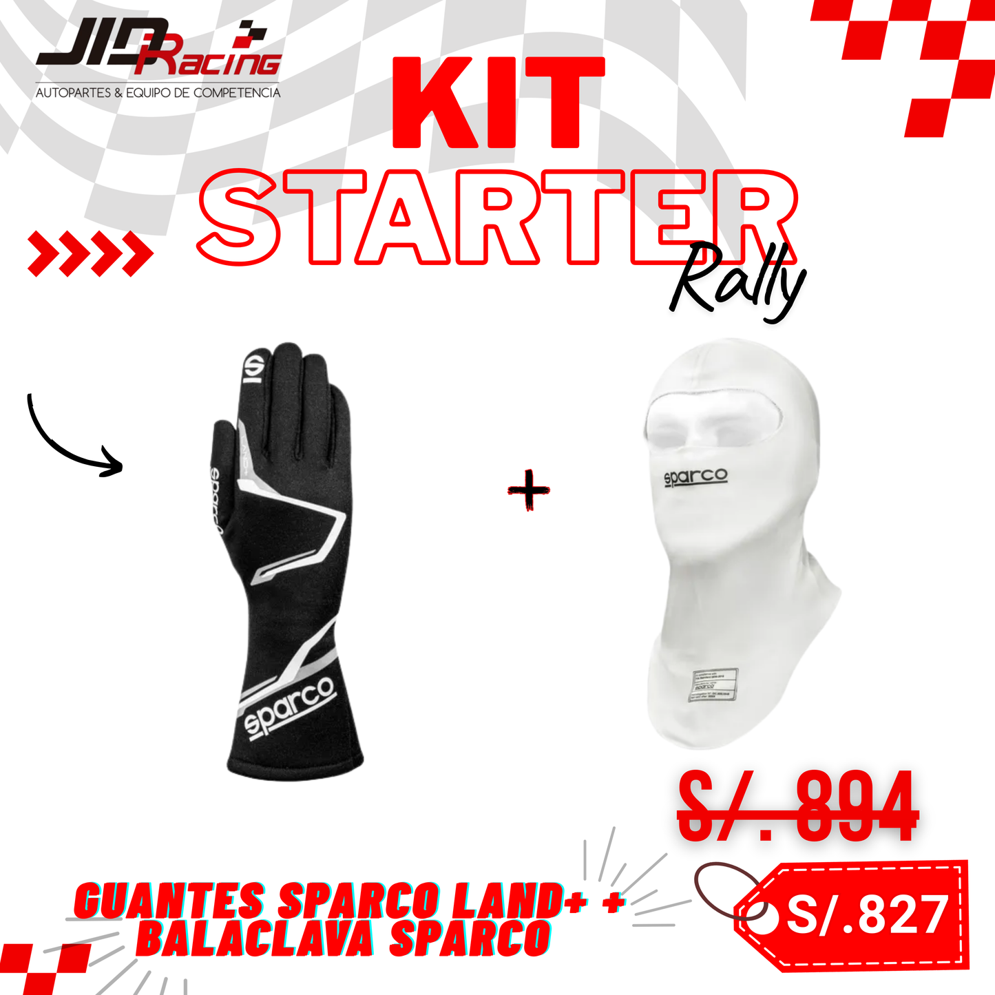 Guantes SPARCO LAND+ y Balaclava SPARCO RW4 Homologados FIA (Kit Starter Rally)