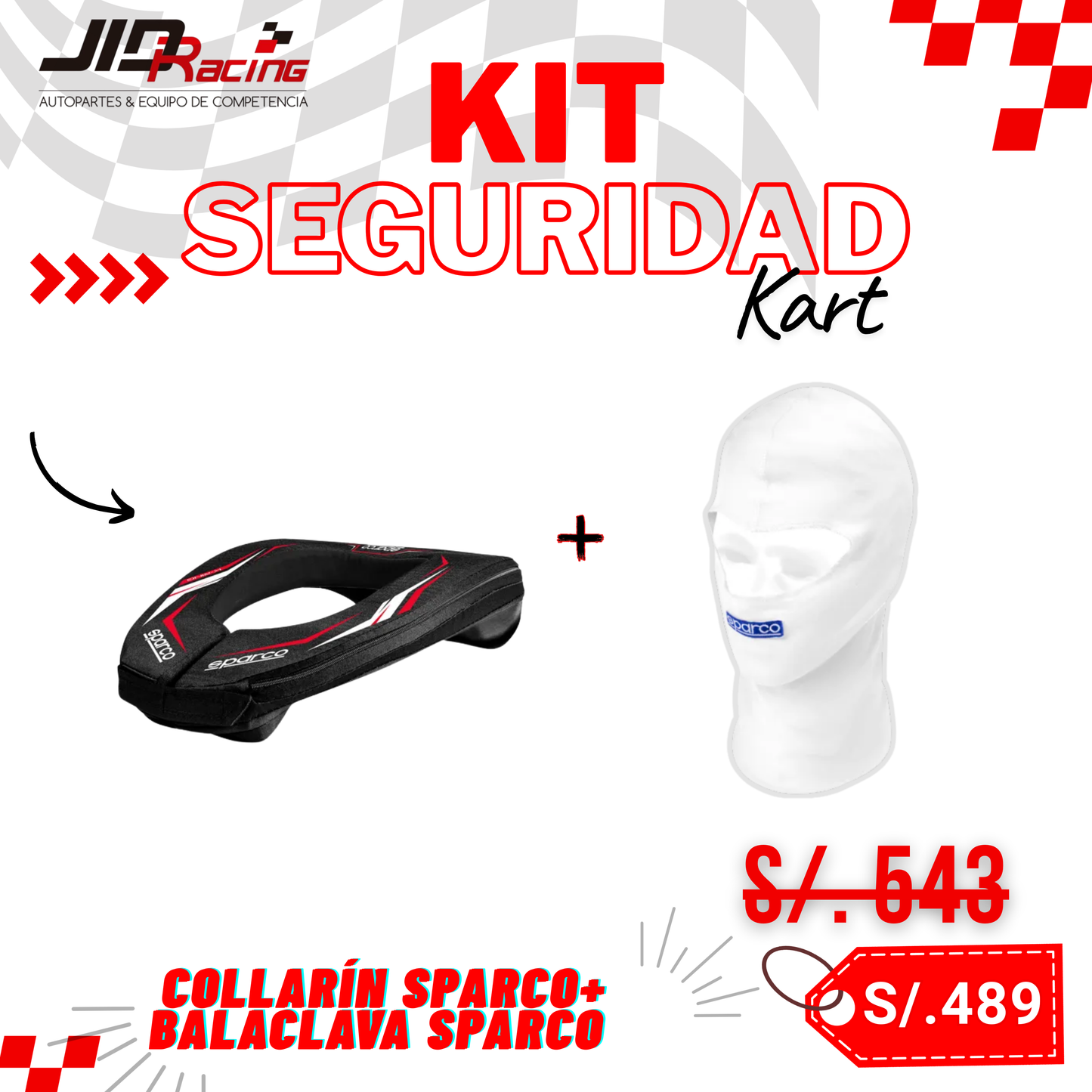 Collarín SPARCO + Balaclava SPARCO Rookie Blanca (Kit Seguridad Kart)