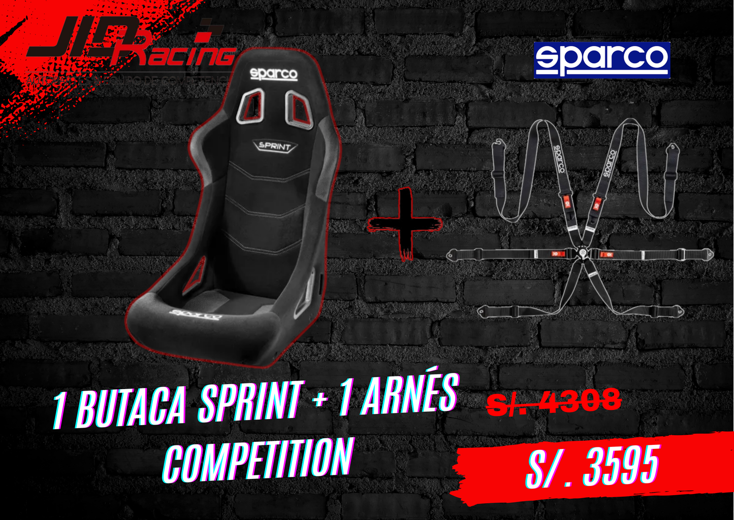 1 Butaca SPARCO SPRINT STD + 1 Arnés SPARCO Competition 6 pts ( OFERTA)