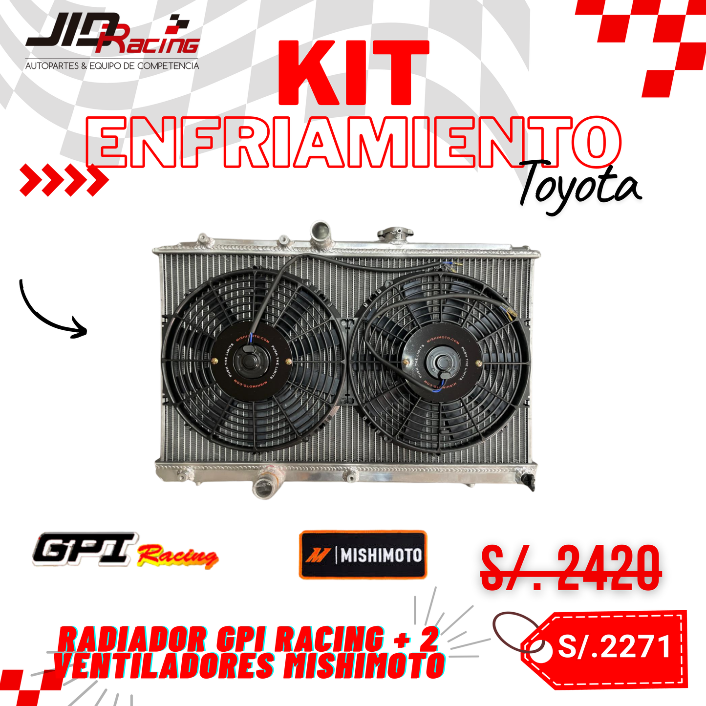 Radiador GPI RACING + 2 ventiladores MISHIMOTO - TOYOTA 4AGE 20V