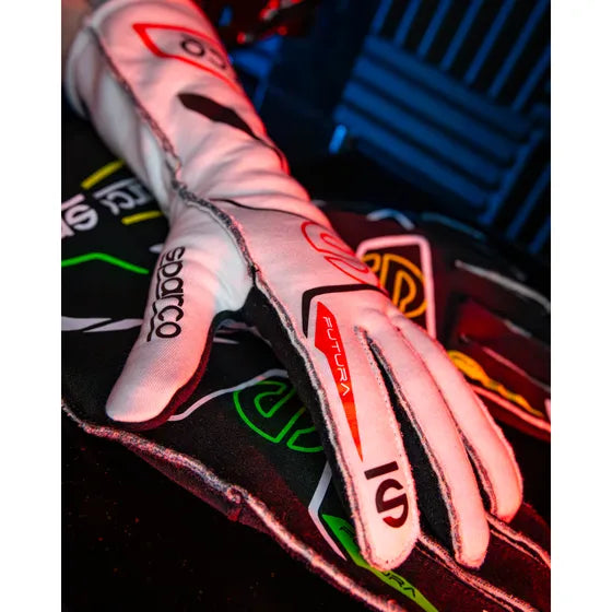 GUANTES HOMOLOGADOS - SPARCO FUTURA | FIA - TALLA 10 Blancos Rojos Tejido Full Efficiency