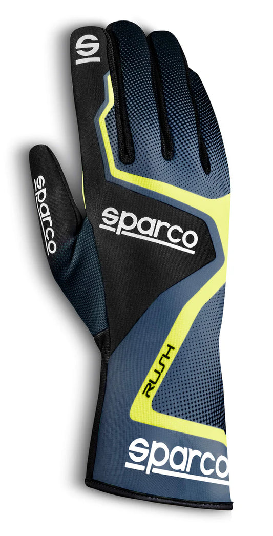 Guantes de Karting- SPAROO RUSH Color GRIS/FLURO /NEGRO/AMARILLO  Talla 11