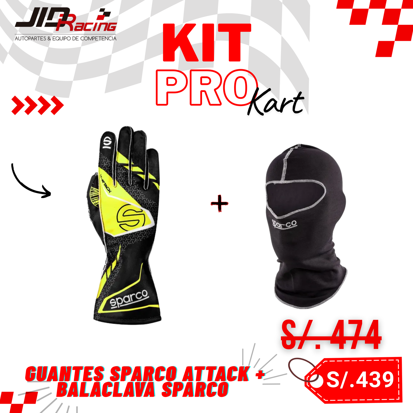 Guante SPARCO + Balaclava SPARCO  (Kit Pro Kart)