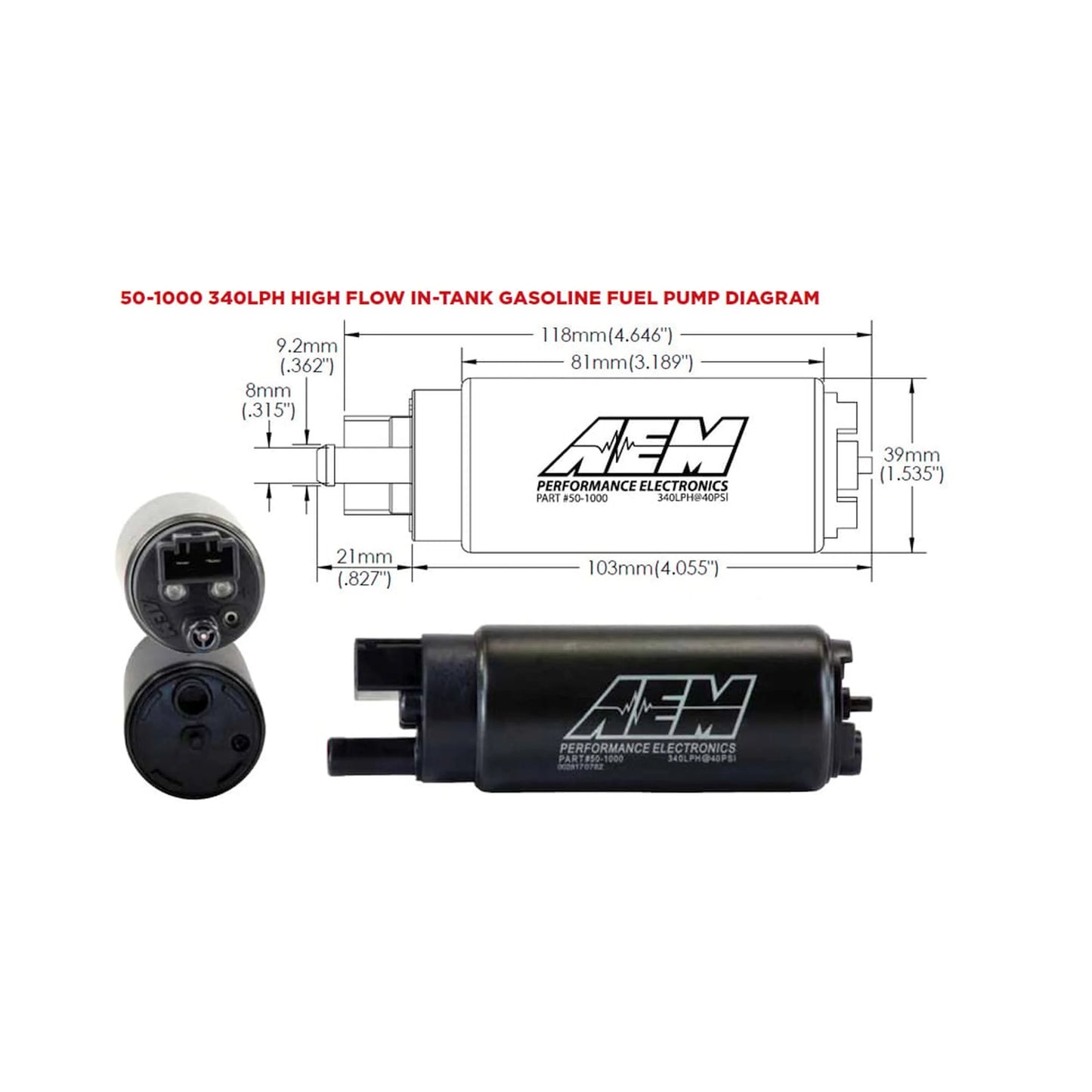 Bomba de gasolina interna AEM Alt flujo 340 LPH Universal
