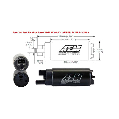 Bomba de gasolina interna AEM Alt flujo 340 LPH Universal
