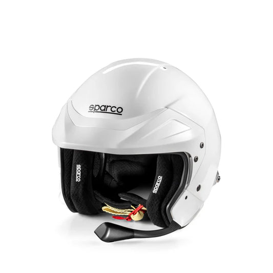 Casco Abierto SPARCO - RJ Con intercomunicador y HANS compatible,  Homologado FIA Blanco Talla L Compatible con STILO