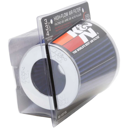 Filtro de aire - K&N  filtro de aire universal azul: ronda; 3 cónicos 3 pulgadas/3.5 pulgadas/4 in (102 mm/89 mm/76 mm) id de brida; 5.5 pulgadas (140 mm) altura base; 121 mm parte superior; 152 mm