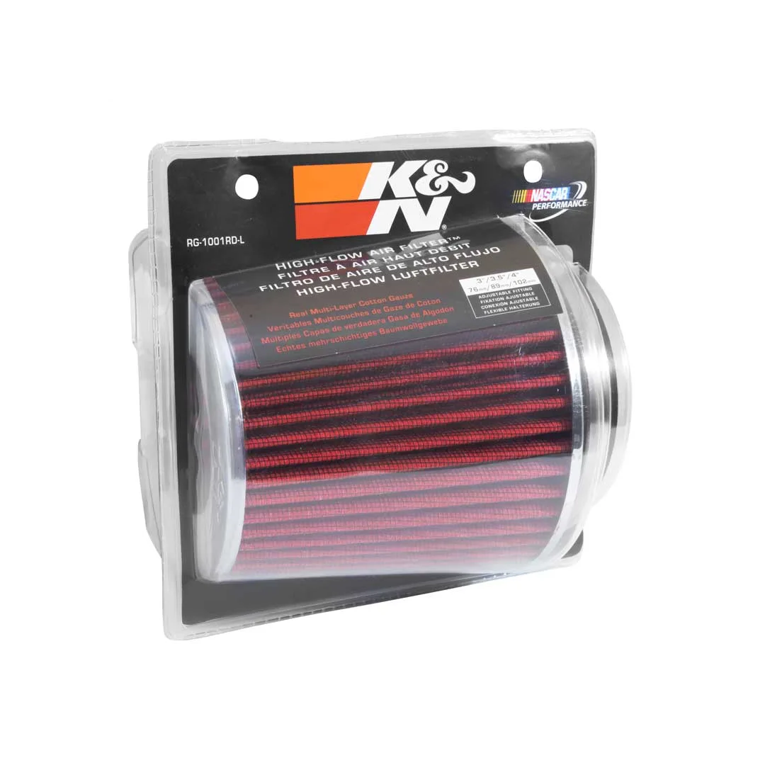 Filtro de aire - K&N Cónico universal: cónico redondo; ID de brida 3 pulgadas/3.5 pulgadas/4 pulgadas (102 mm/89 mm/76 mm); 5.5 pulgadas (140 mm) altura; 6 pulgadas (152 mm) base; 4.75 pulgadas (121 mm) parte superior