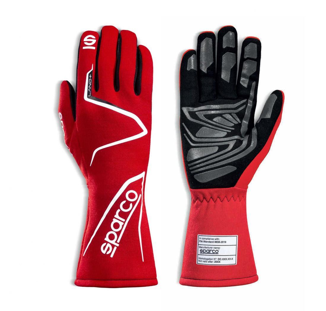 GUANTES HOMOLOGADO - SPARCO LAND + ROJO  FIA FIA 8856-2018 y SFI 3.3/5 Talla 9 (Medium)