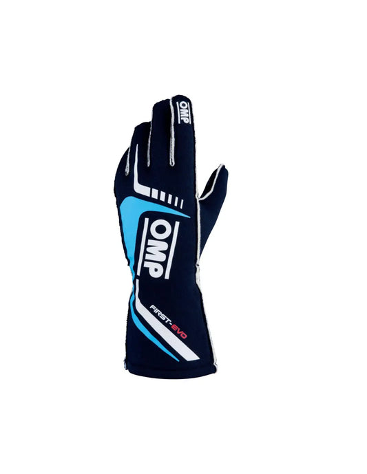 Guantes homlogados -  OMP First Evo- Azul/Cyan - Talla S FIA 8856- 2018
