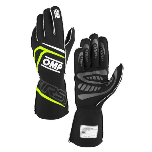 Guantes homologados -  OMP FIRST  Negro / Amarillo Fluor- Talla L - FIA