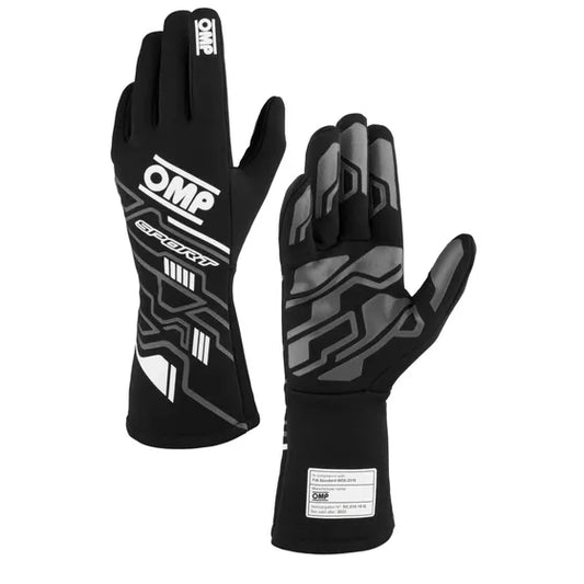 Guantes homologados-  OMP Sport Race Gloves  Negro/ BlancoFIA 8856-2018 -  RALLY Talla  XL(12)