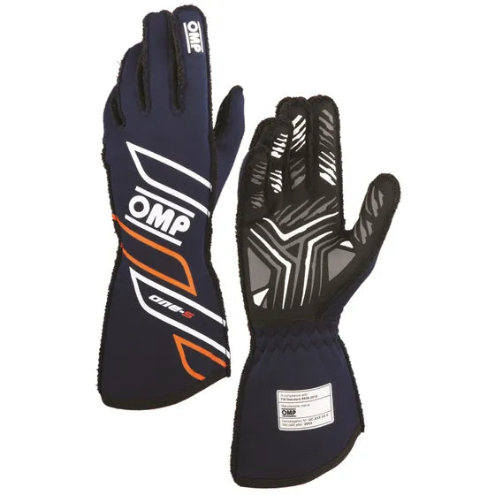 Guantes homologados -  OMP ONE - S  Azul Navy/ Naranja - Talla L - FIA