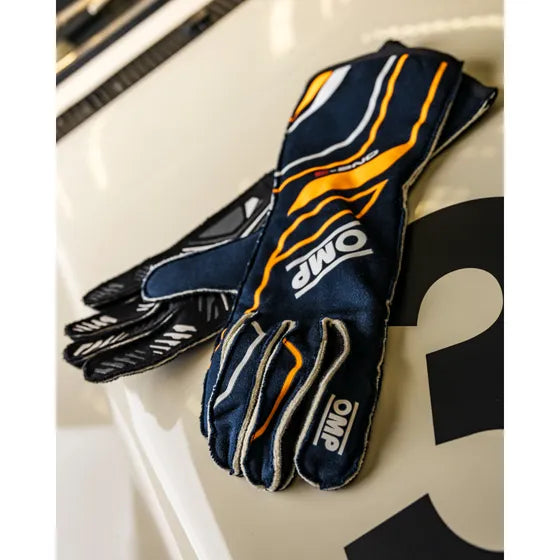 Guantes homologados -  OMP ONE - S  Azul Navy/ Naranja - Talla L - FIA