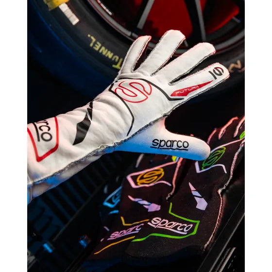 GUANTES HOMOLOGADOS - SPARCO FUTURA  | FIA - TALLA 10 Blancos Rojos Tejido Full Efficiency