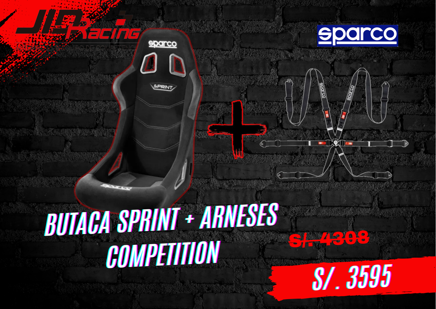 Butaca SPARCO SPRINT STD + Arnés SPARCO Competition 6 pts ( OFERTA)